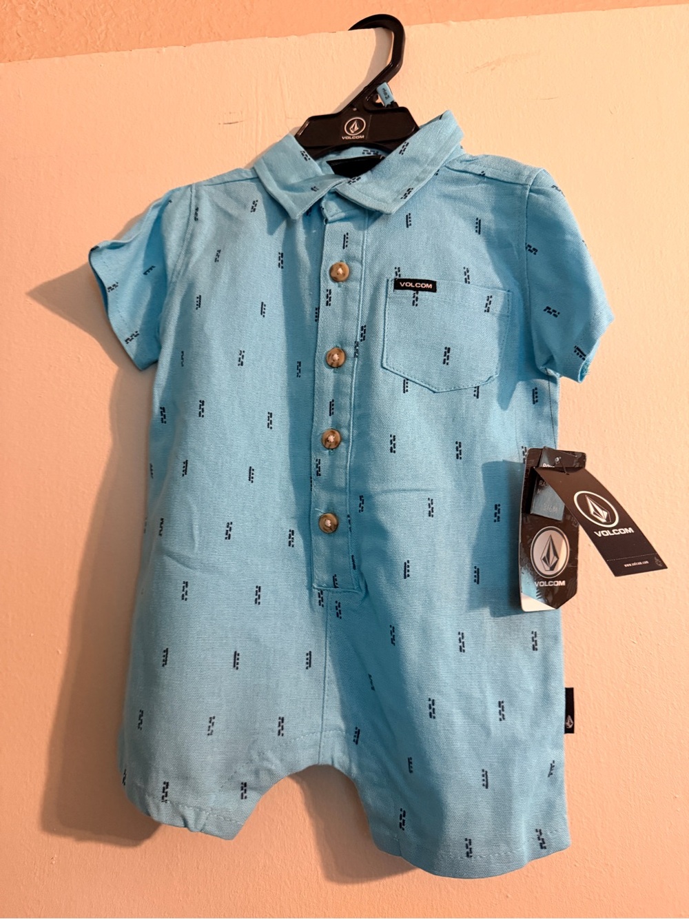 Volcom Light Blue Short-Sleeve Baby Romper